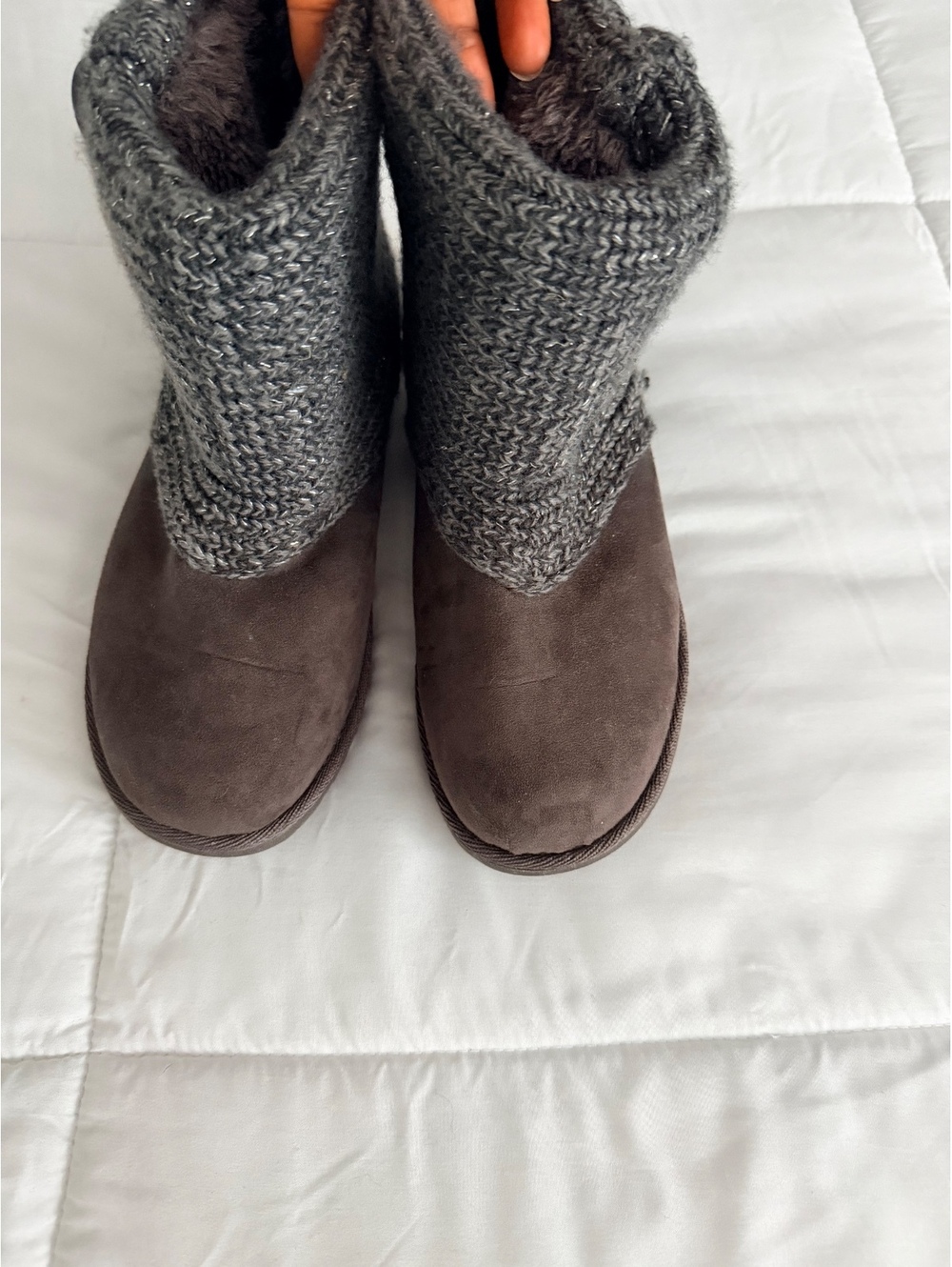 Cozy Gray Knit Button Detail Winter Boots